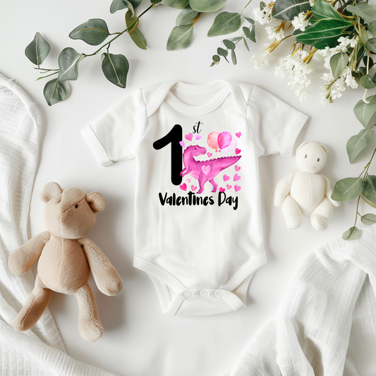 My First Valentine Day | Pink dinosaur Onesie | Baby Gift | Baby Shower