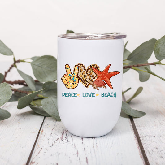 PEACE LOVE BEACH - Wine Tumbler - White