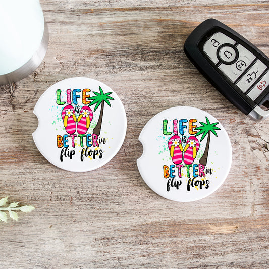 Life Is Better In Flip Flops | Car Coaster | Set of 2