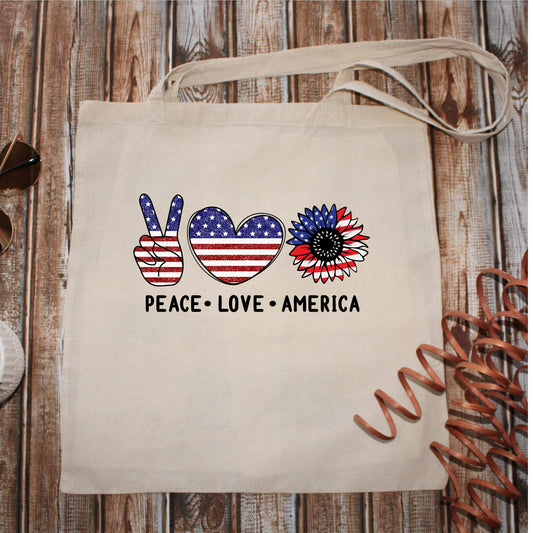 Peace Love America | 4th of July | Tote Bag 15x16