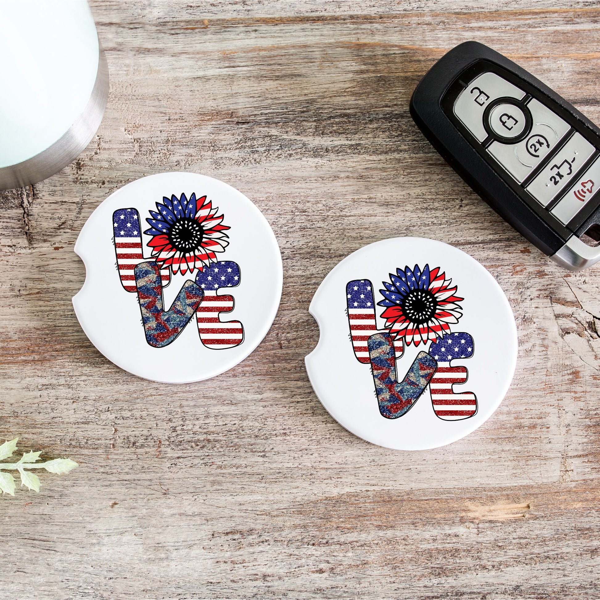 Fourth Of July Love | Car Coaster | Set of 2