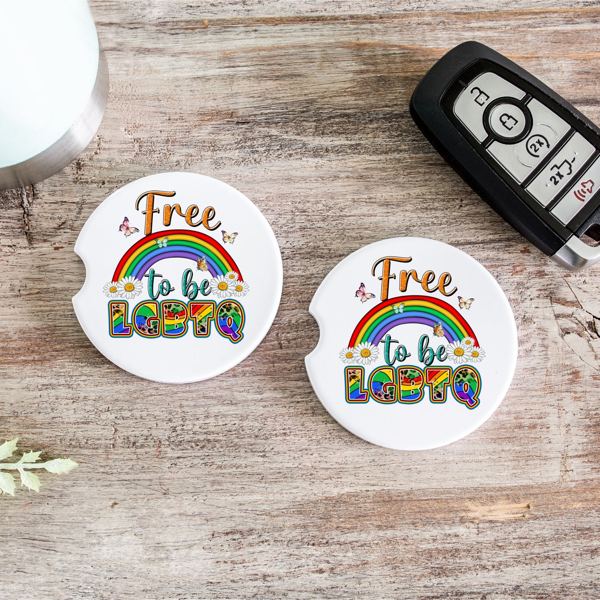 Free To Be | LGBTQ | Car Coaster | Set of 2