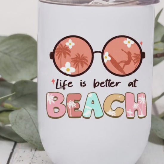 PEACE LOVE BEACH - Wine Tumbler - White