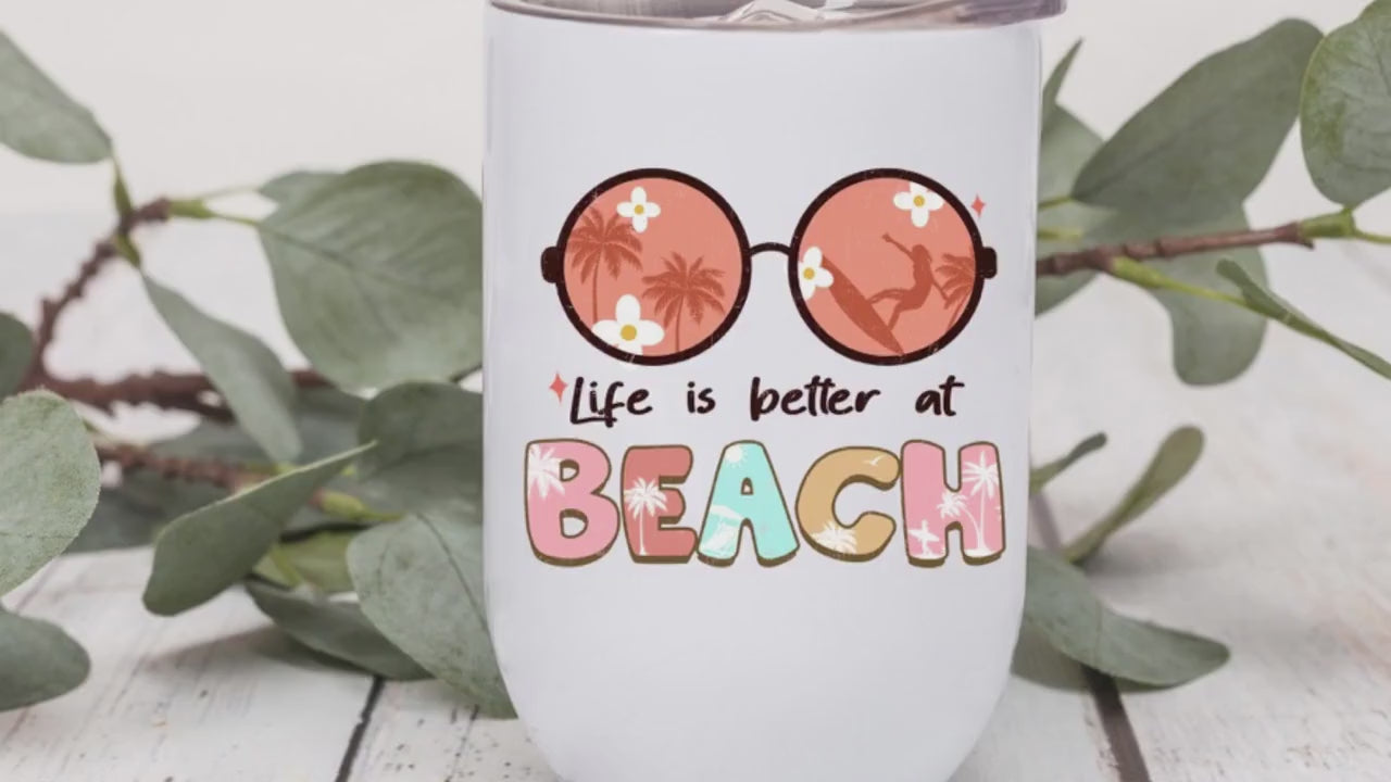 PEACE LOVE BEACH - Wine Tumbler - White