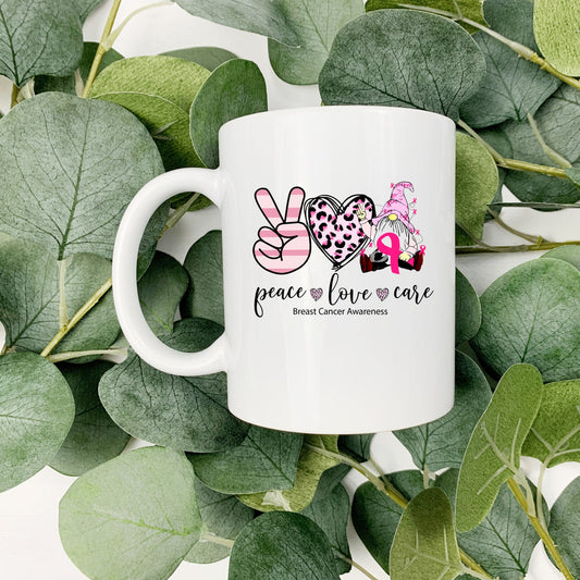 Peace Love Care - Breast Cancer Awareness Coffee Cup sublimation