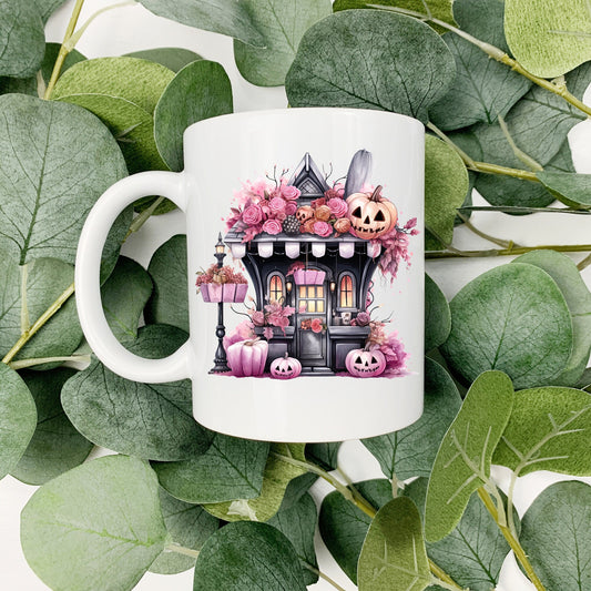 Halloween Pink Spooky House Coffee Cup